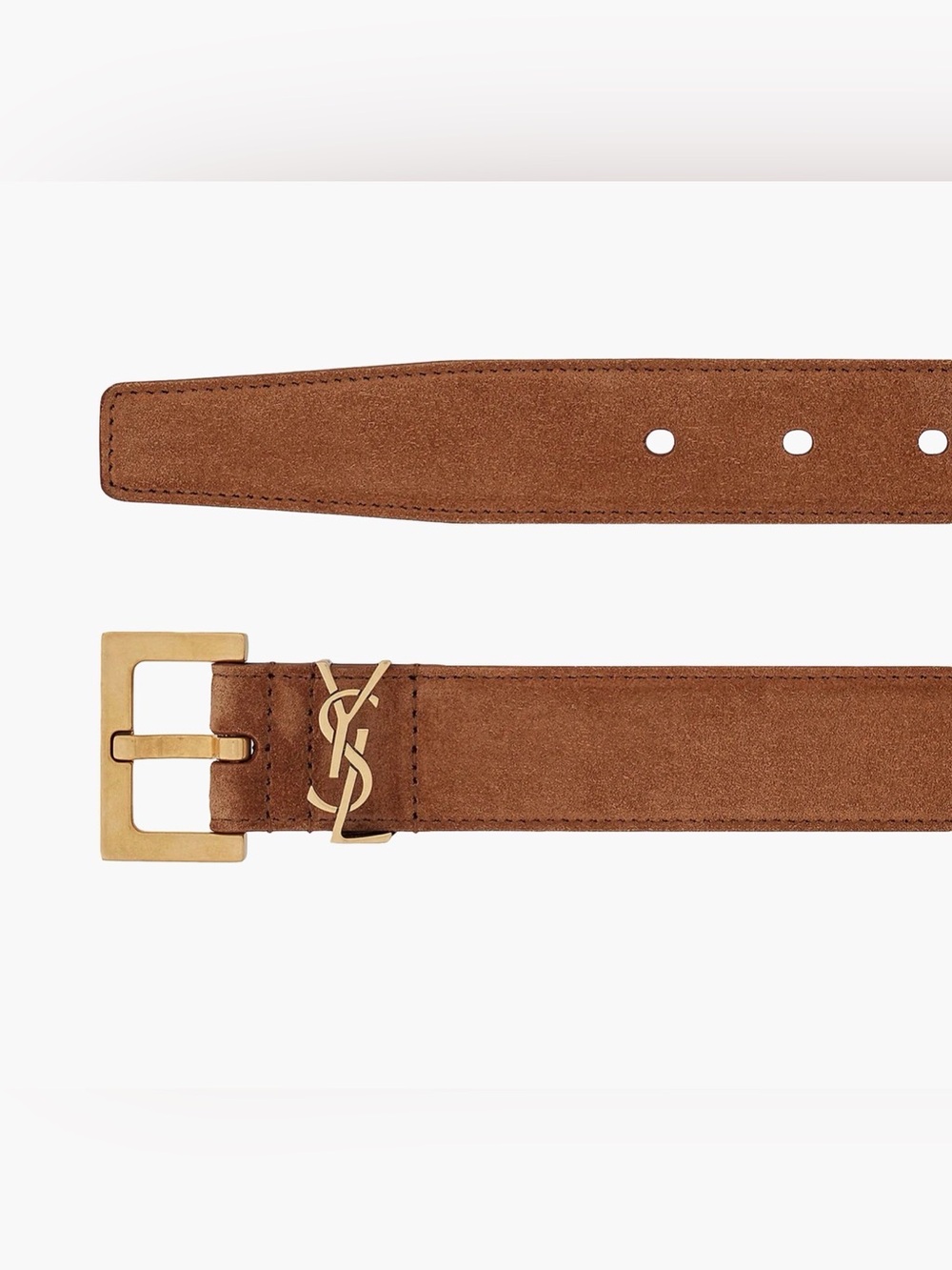 Authentic YSL Logo Brown Suede Leather Belt Size 75 CM